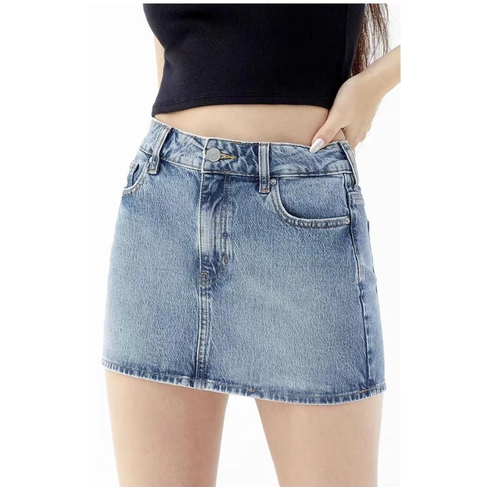 PacSun Light Blue Stretch Mid Rise Denim Mini Skirt